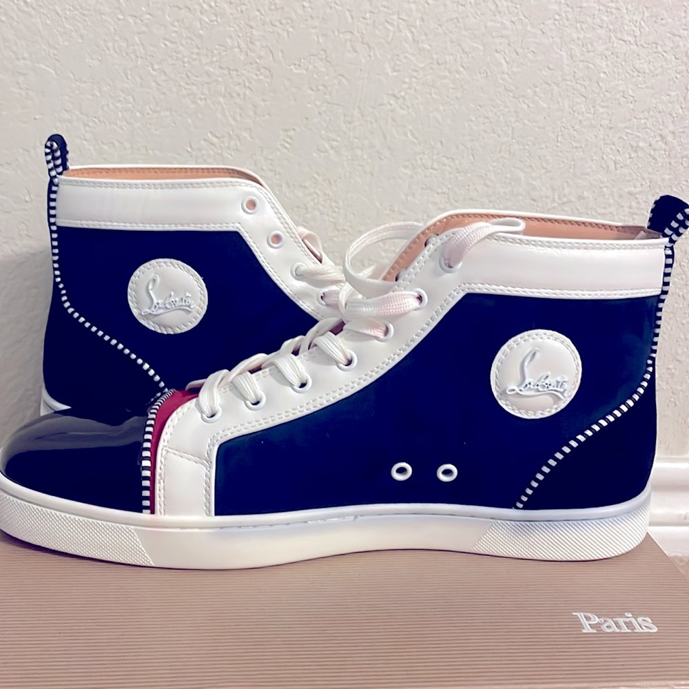 Christian Louboutin - Louis Appliquéd Suede and Leather High-Top Sneakers - Blue